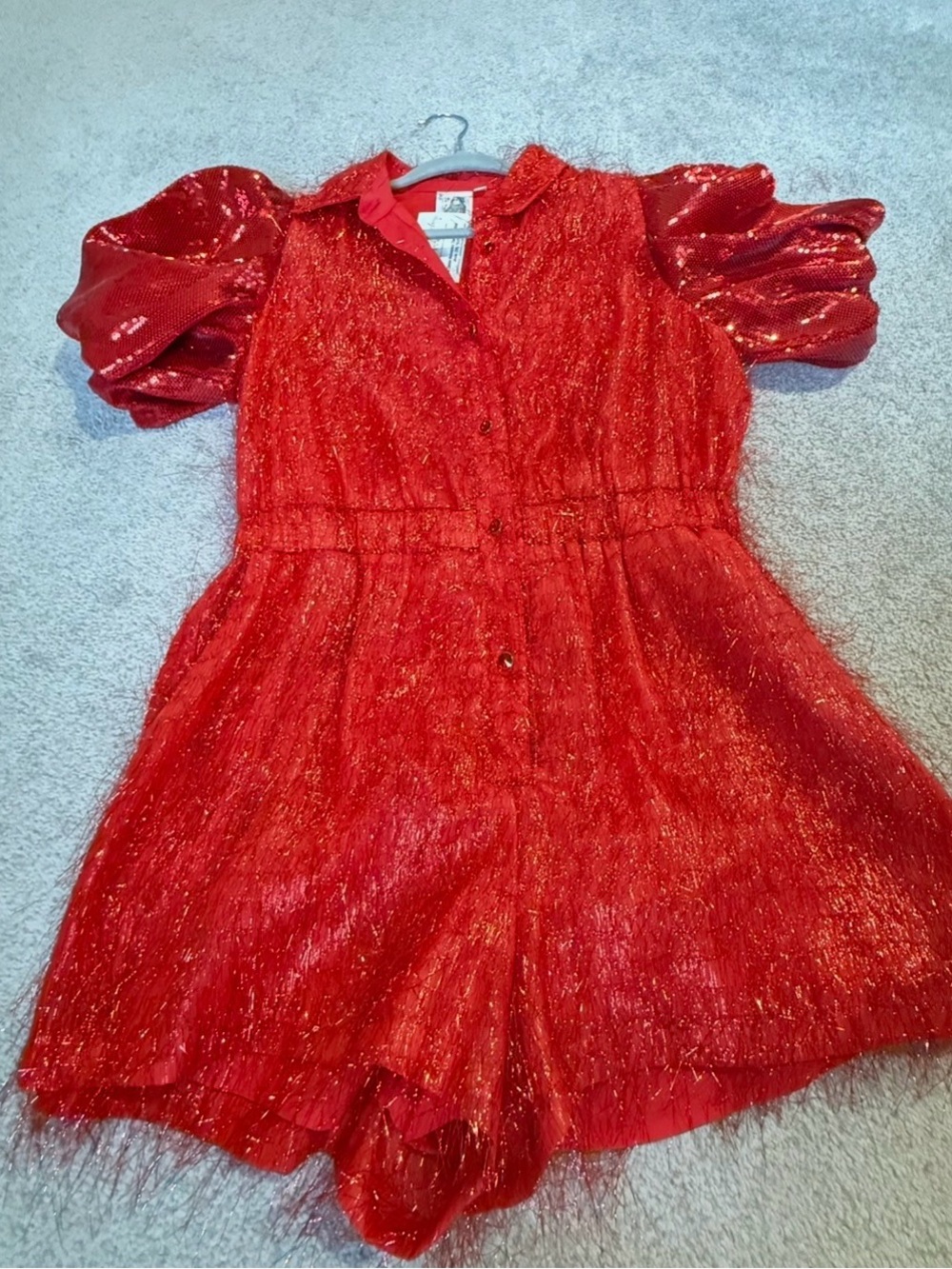 Queen of Sparkles | Red Tinsel Sequin Sleeve Romper